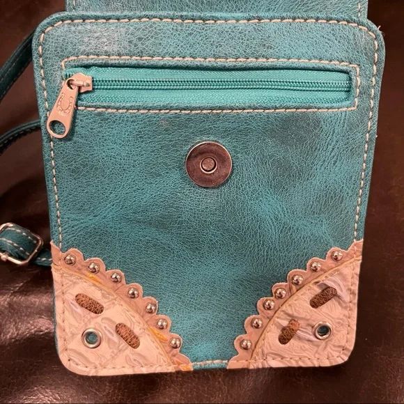 Crossbody purse turquoise/white/taupe - Picture 5 of 6